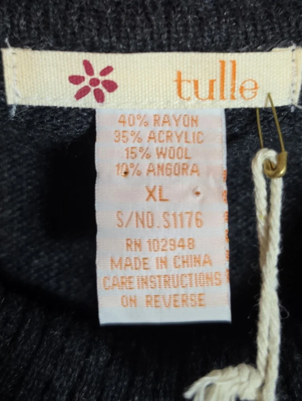 ​NWT Tulle Los Angeles Wool Angora Blend Short Sleeve Sweater Top Dark Gray XL - Picture 6 of 6